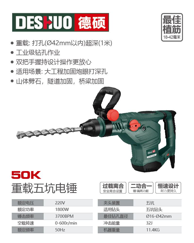 德硕品牌50K重载五坑电锤